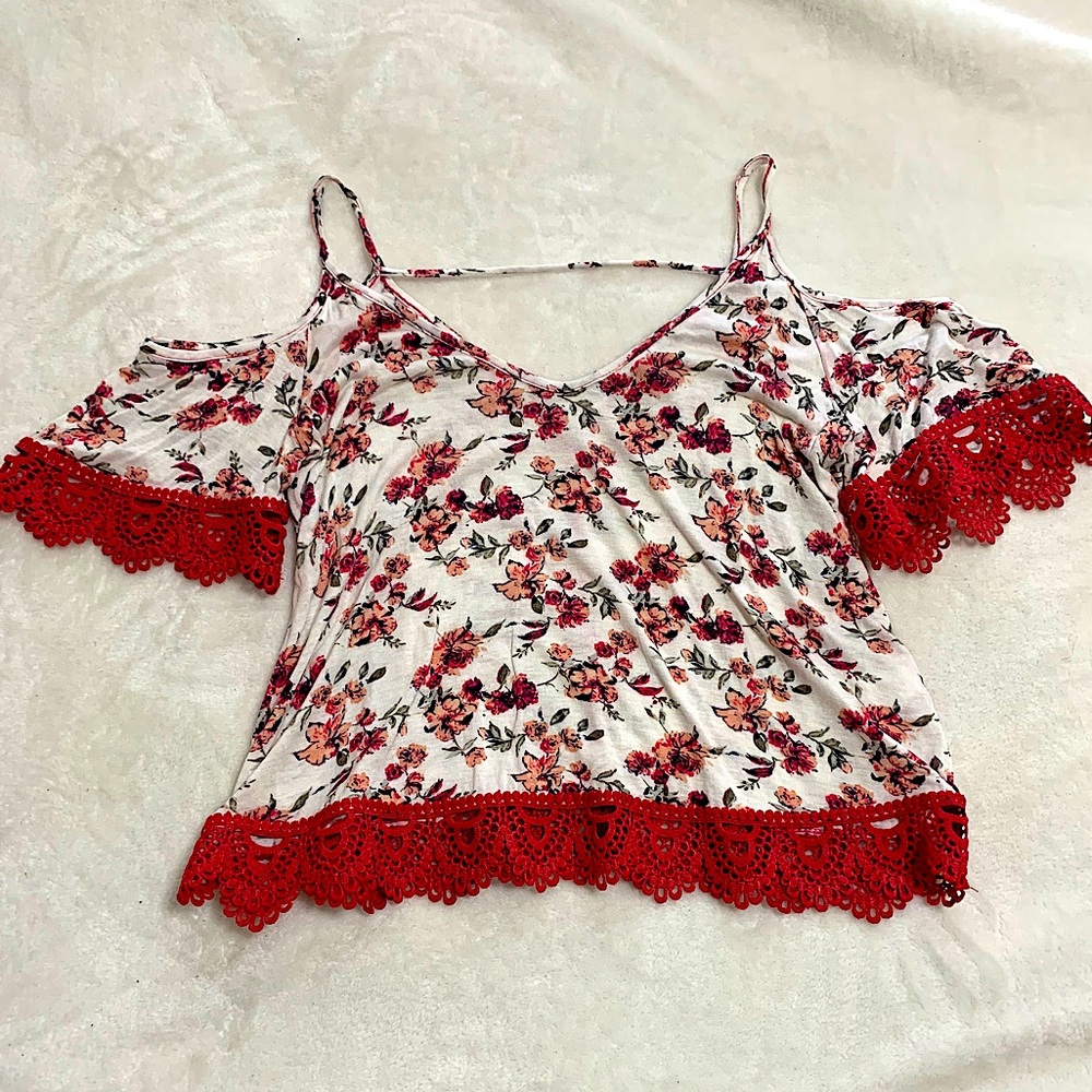 Charlotte Russe Drop Shoulder Rose Blouse XS